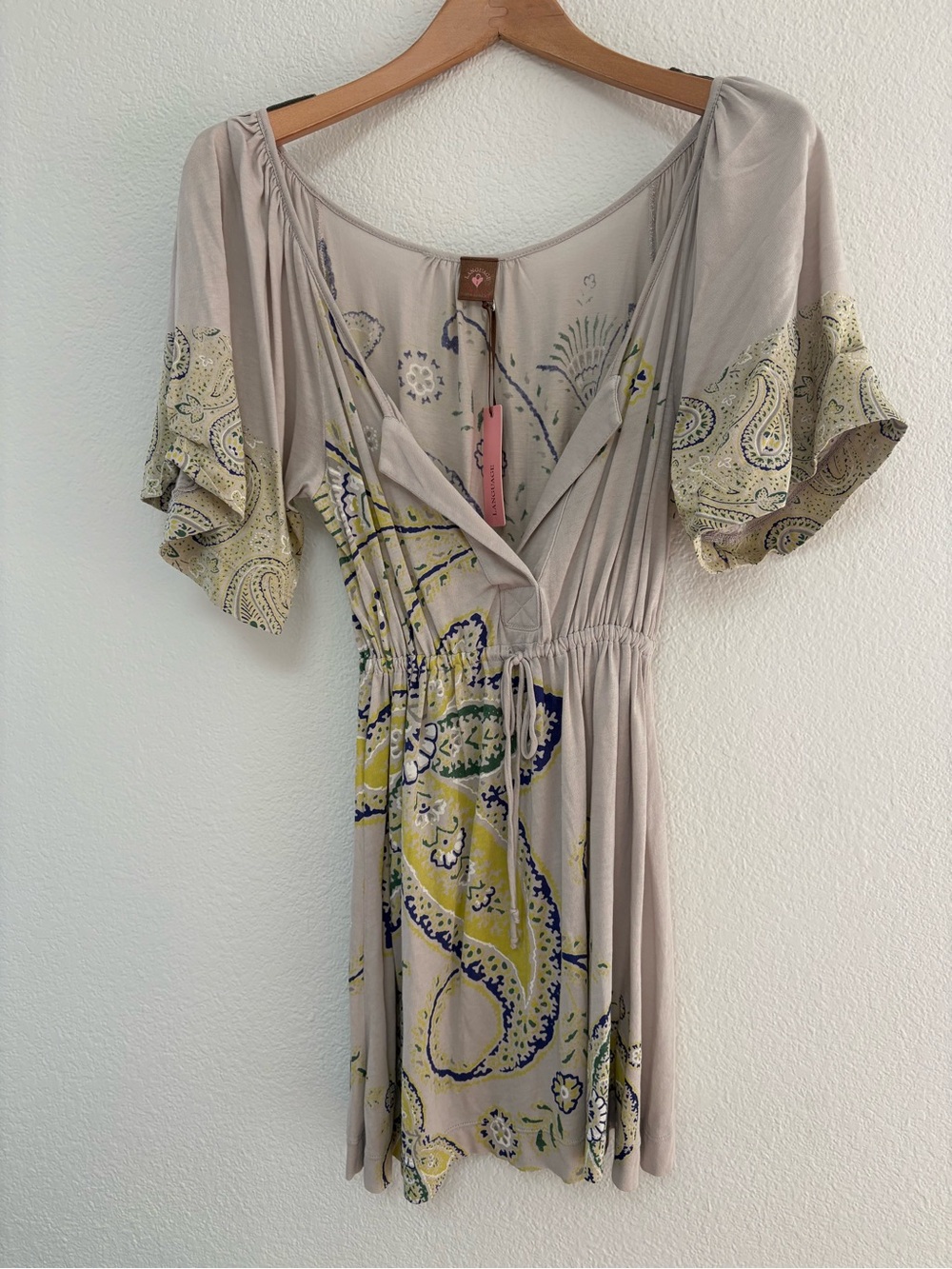Language Taupe, Yellow & Navy Paisley Mini Dress